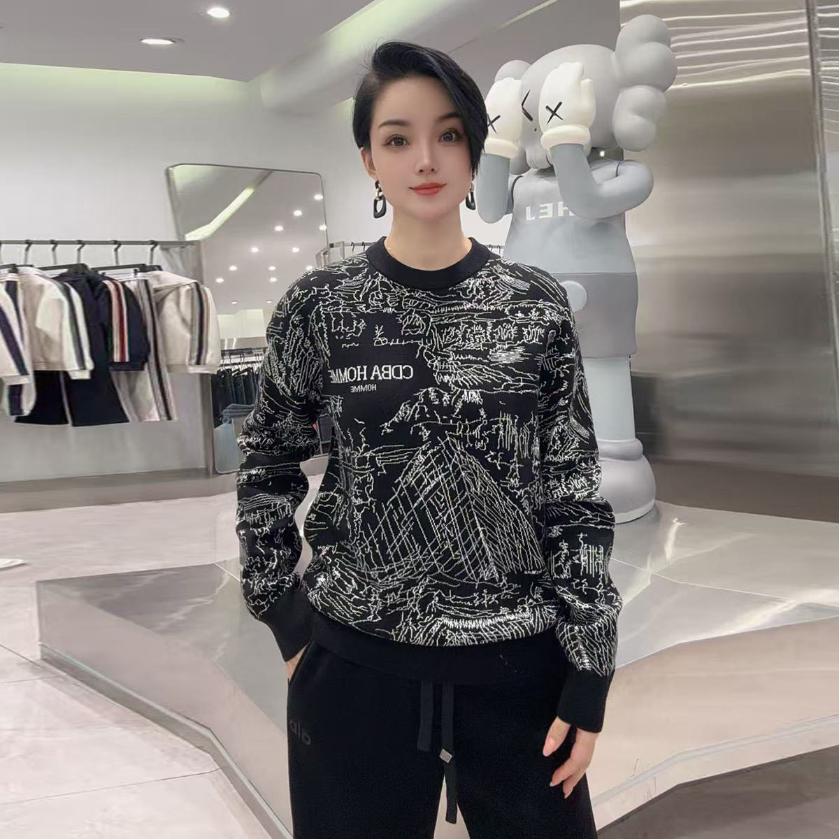 【华尔街名品】2025秋冬艺术感工笔画提花设计重磅圆领羊毛衫-2035