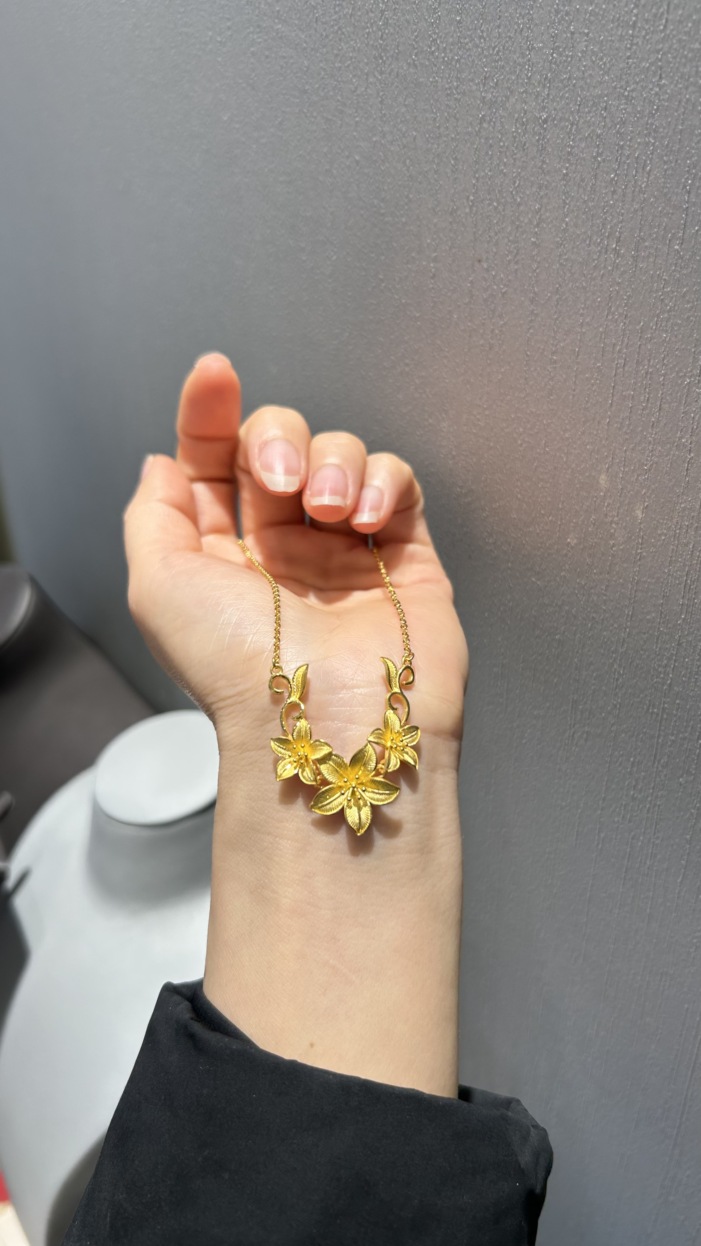 足金999三生花项链