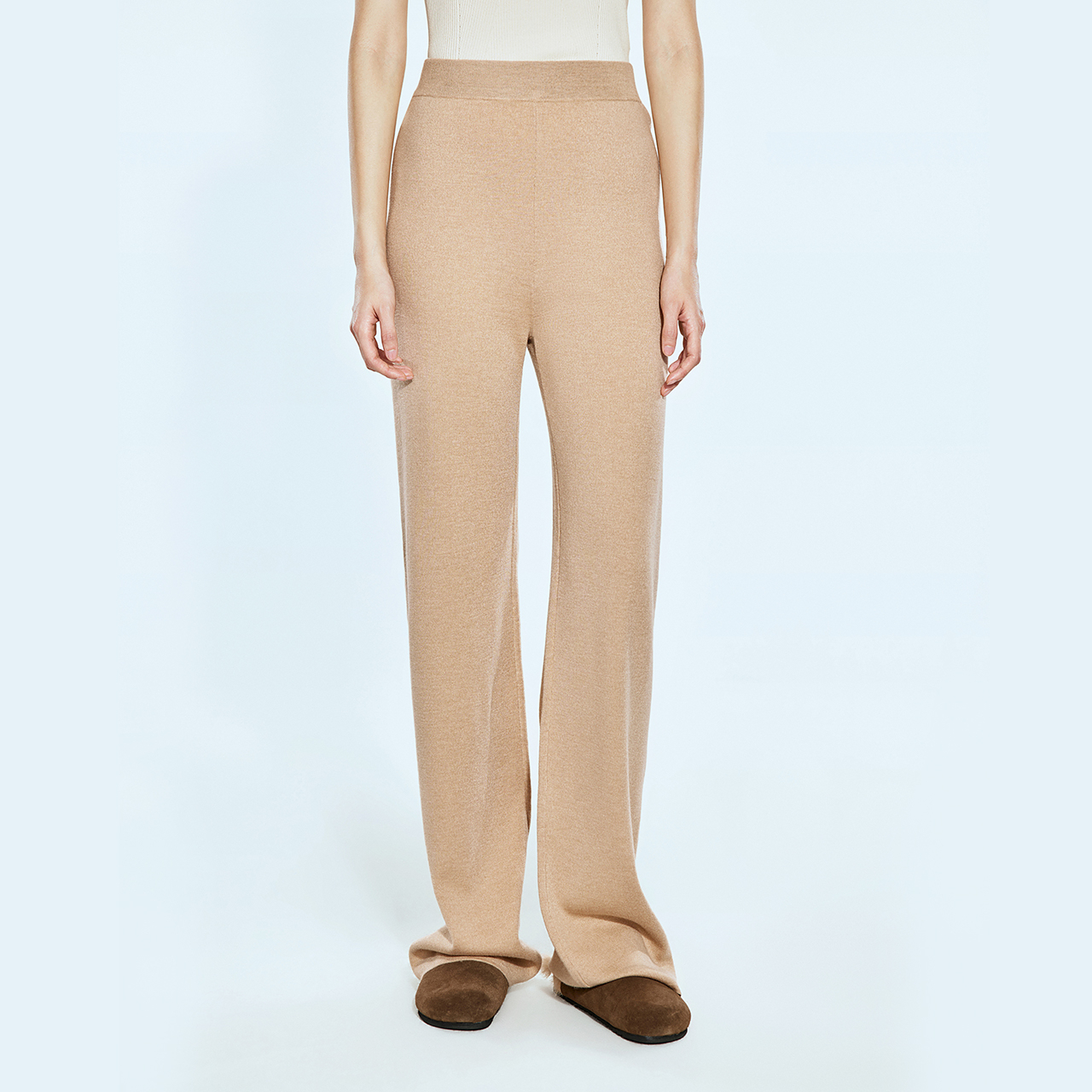 COVERINS2025春季慵懒美丽奴羊毛针织直筒裤CC35120330