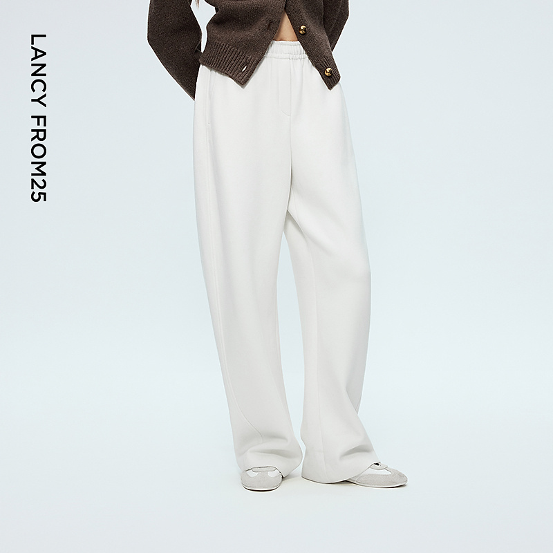 朗姿直筒阔腿卫裤简约百搭松紧腰休闲裤松弛感裤子2025年冬季新款