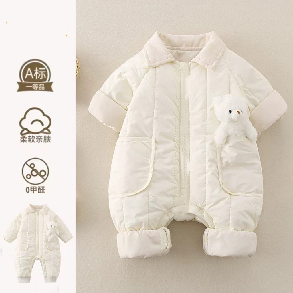 婴儿衣服秋冬装新生宝宝保暖薄棉连体衣幼儿初冬季满月外出服棉衣