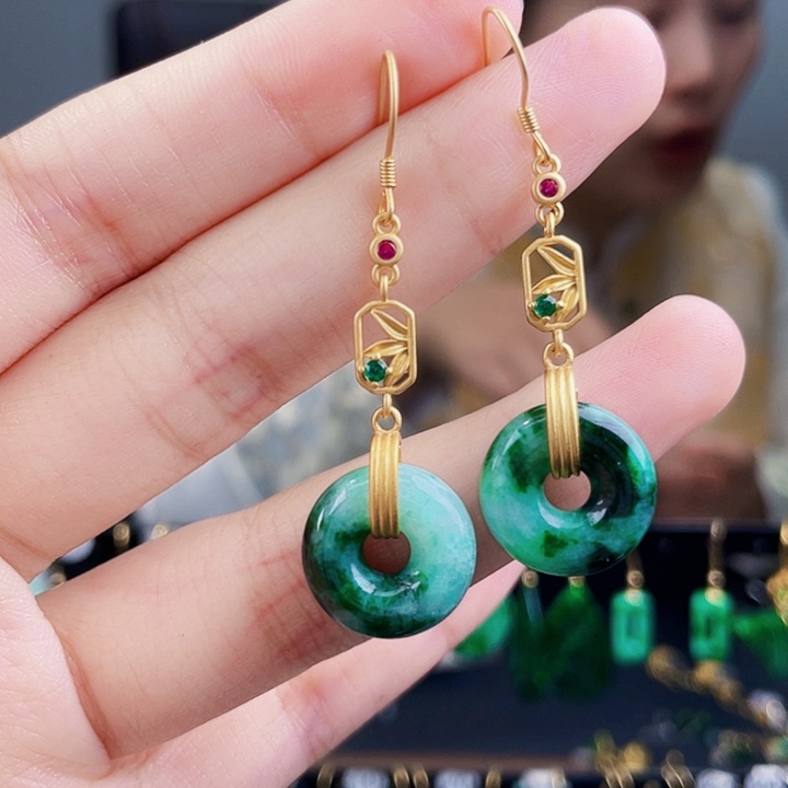 翡翠耳饰银S925镶嵌饰品