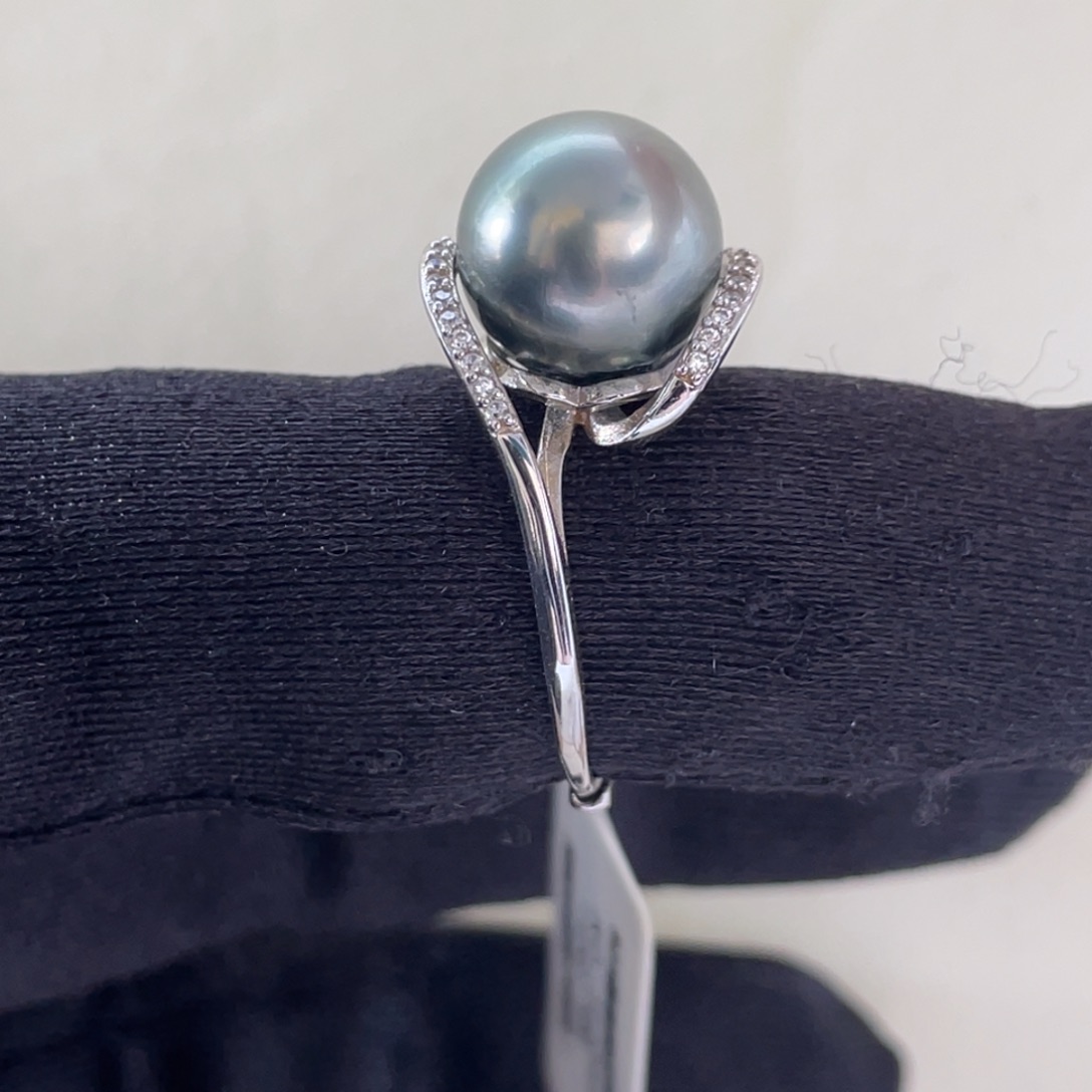 银S925镶嵌戒指海水珍珠11.1mm
