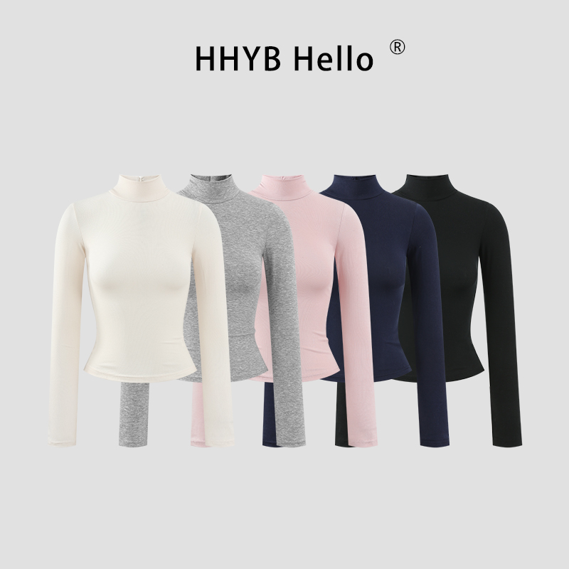 HHYB Hello简约百搭多色低饱和中领打底衫女秋冬内搭上衣女251044