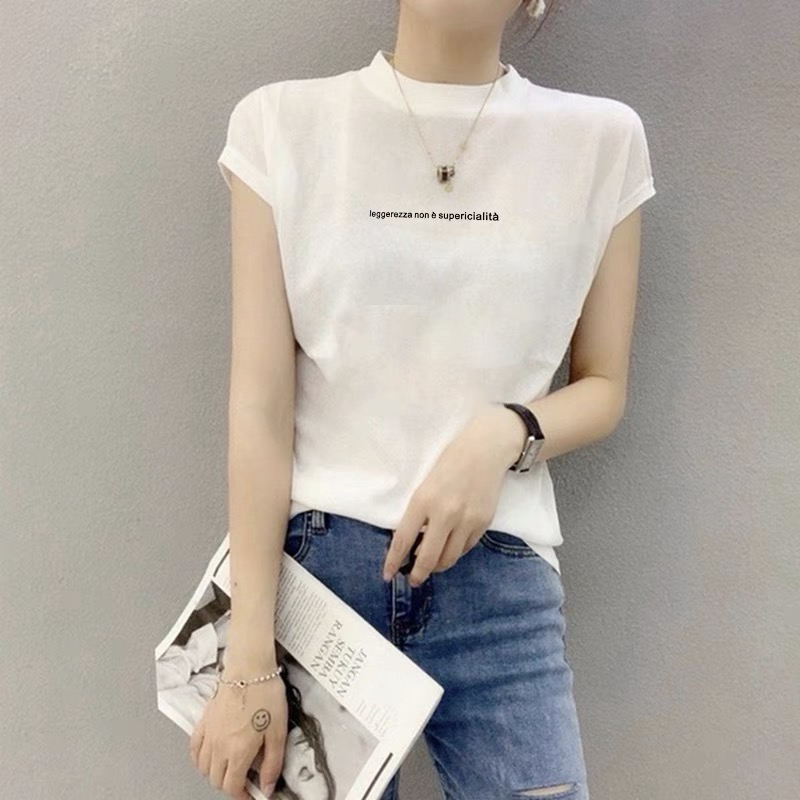 爆款短袖法式夏季纯色休闲风毛针织衫ins显瘦白色印花百搭上衣