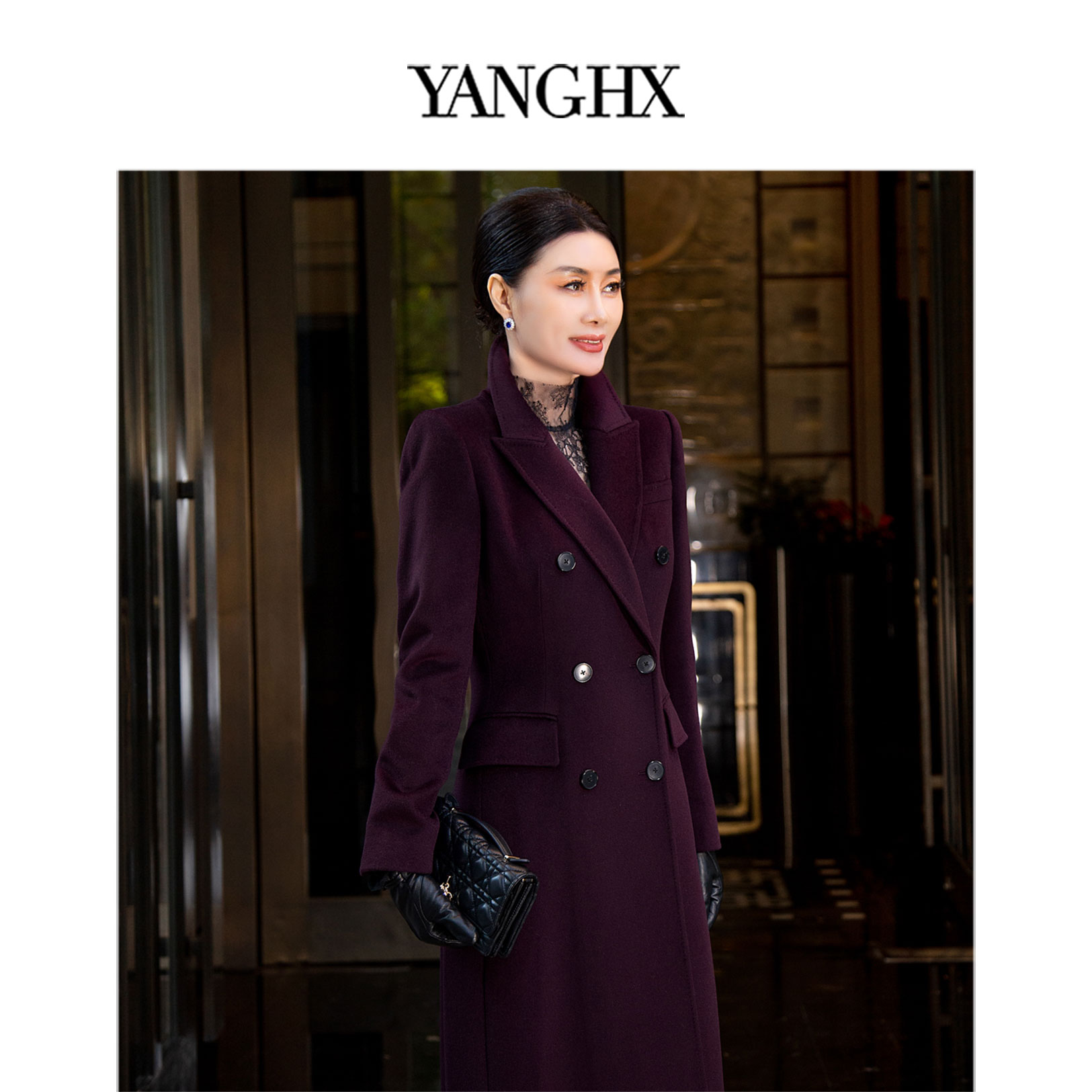 EDFNOT/杨红霞汝意HY24533酱紫色西装领大衣