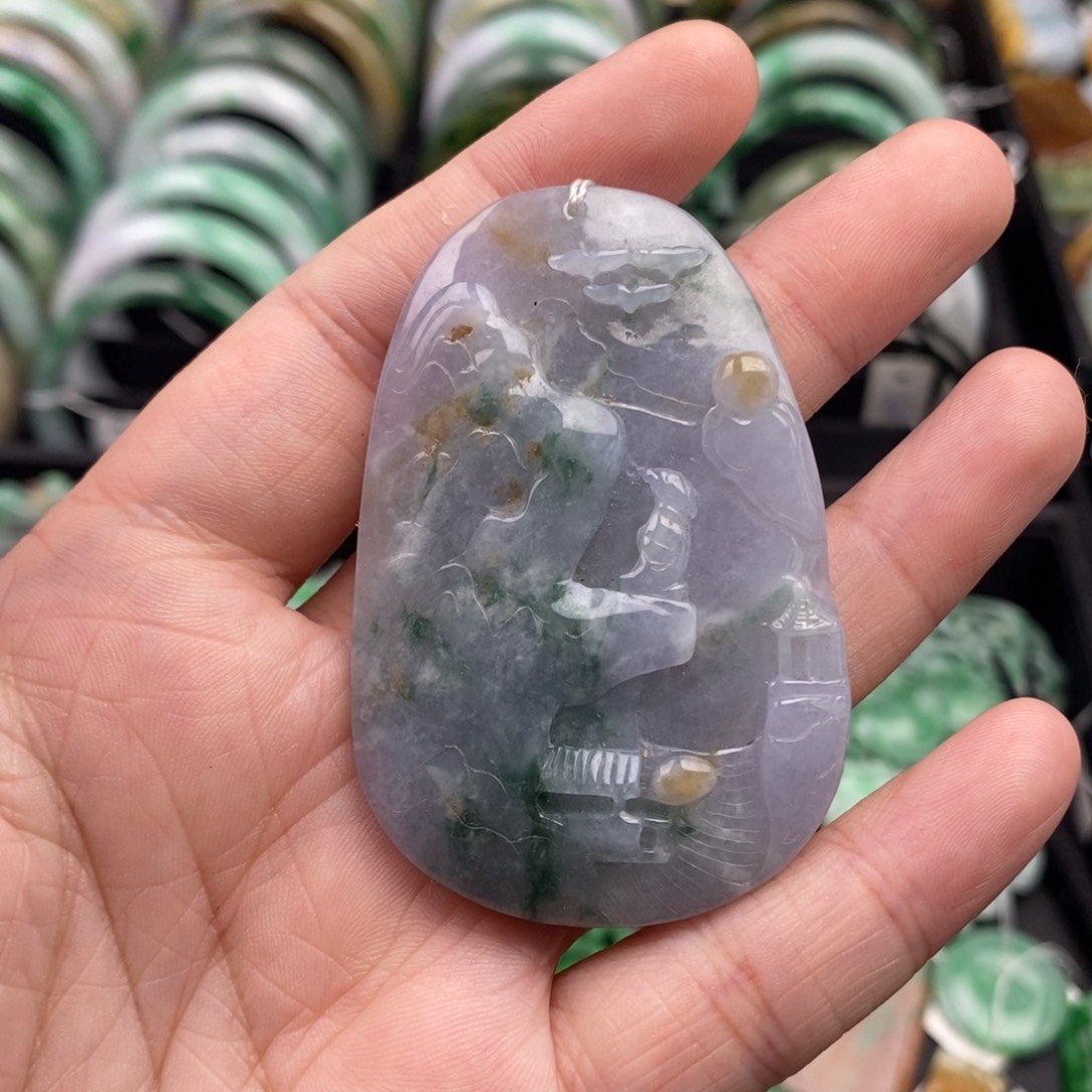 翡翠颈饰未镶嵌李白望月35号