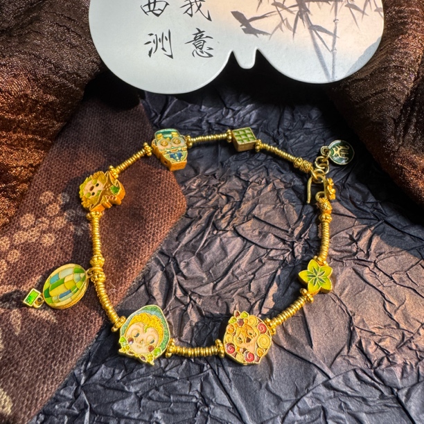 【肆玥珠宝】高温烧蓝绿野仙踪足金999黄金手链17.1-18.1cm16.52g