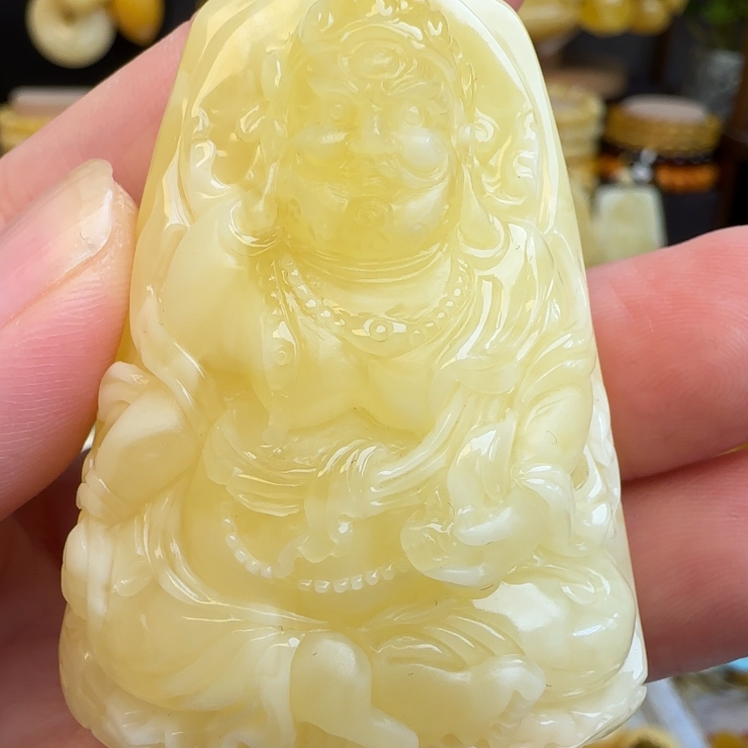 琥珀吊坠(不含链)未镶嵌天然蜜蜡黄财神吊坠