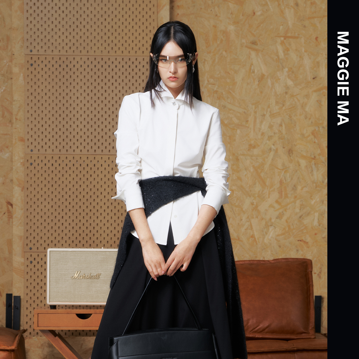 MAGGIE MA马婧设计师款纯洁白色简约气质休闲衬衫687S