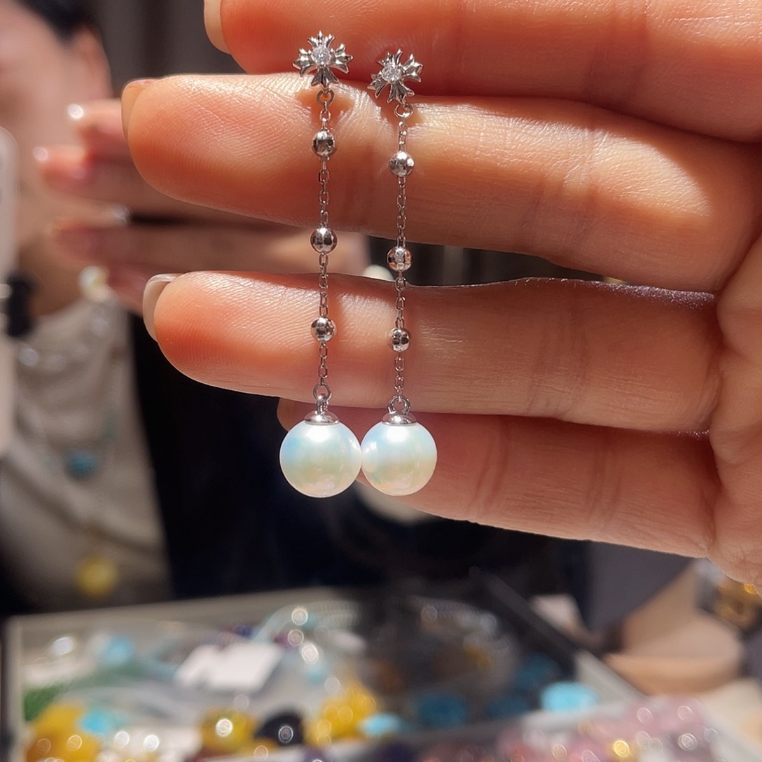 静***阳淡水珍珠银S925镶嵌耳饰大气款