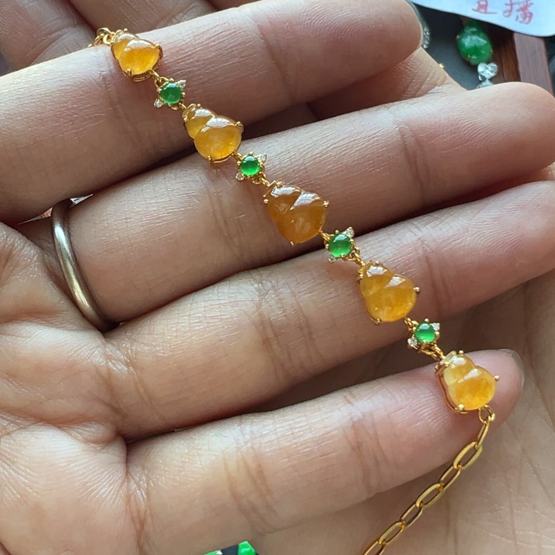 翡翠手链18K金镶嵌翡翠