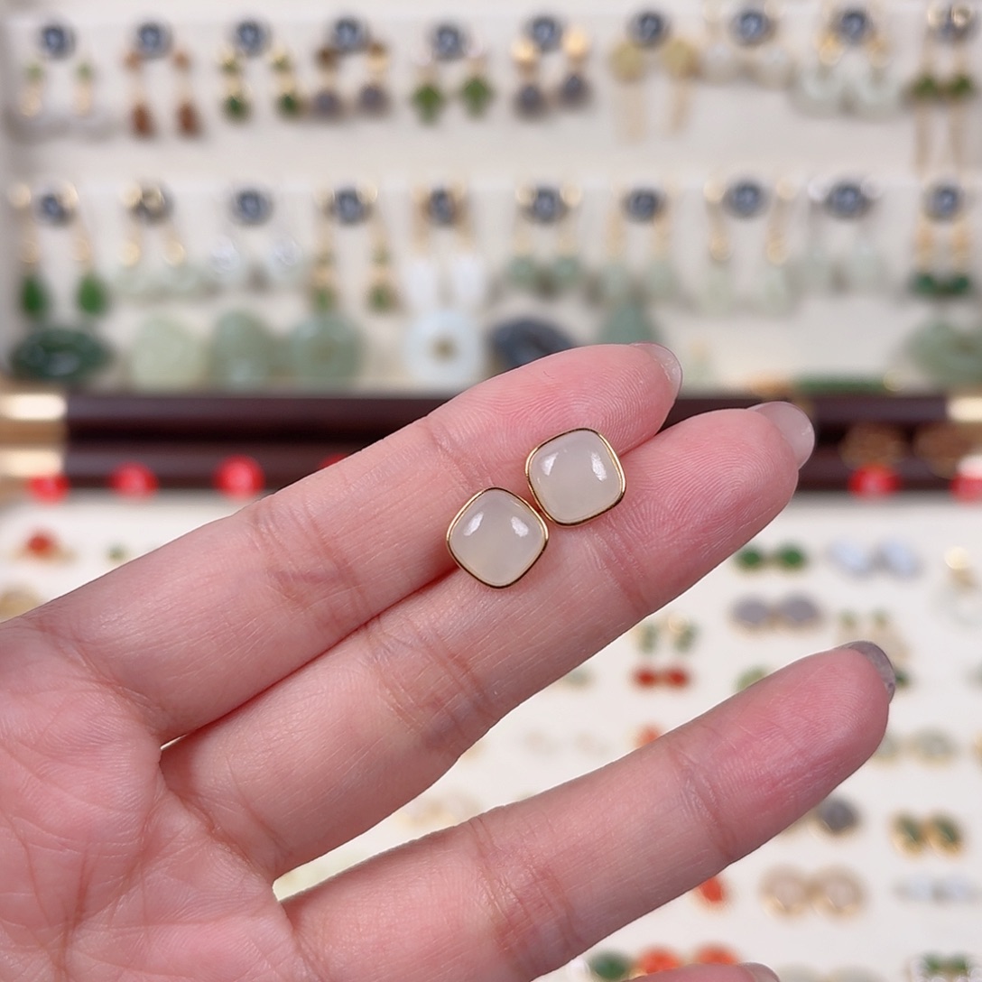 银S925镶嵌和田玉耳饰