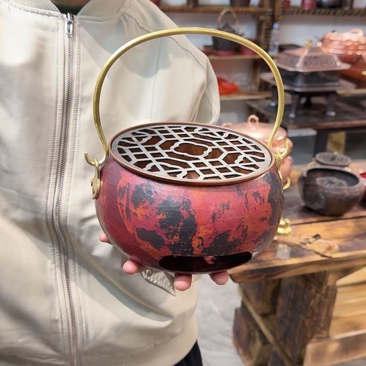 紫铜手工制作摆件提梁炭炉11×17