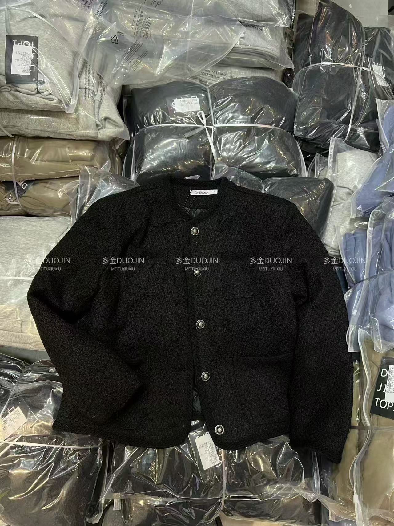 2025新款小香风时尚上衣厚款加绒加厚款百搭短款常规黑色长袖外套