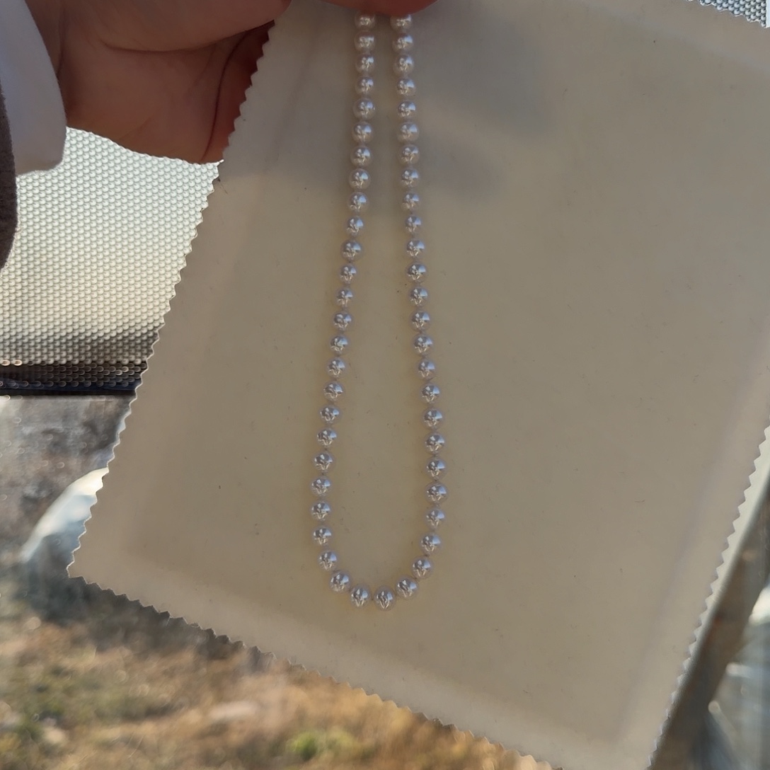 c***u颈饰淡水珍珠银S925镶嵌7-8无核极光镜面炫彩冷白