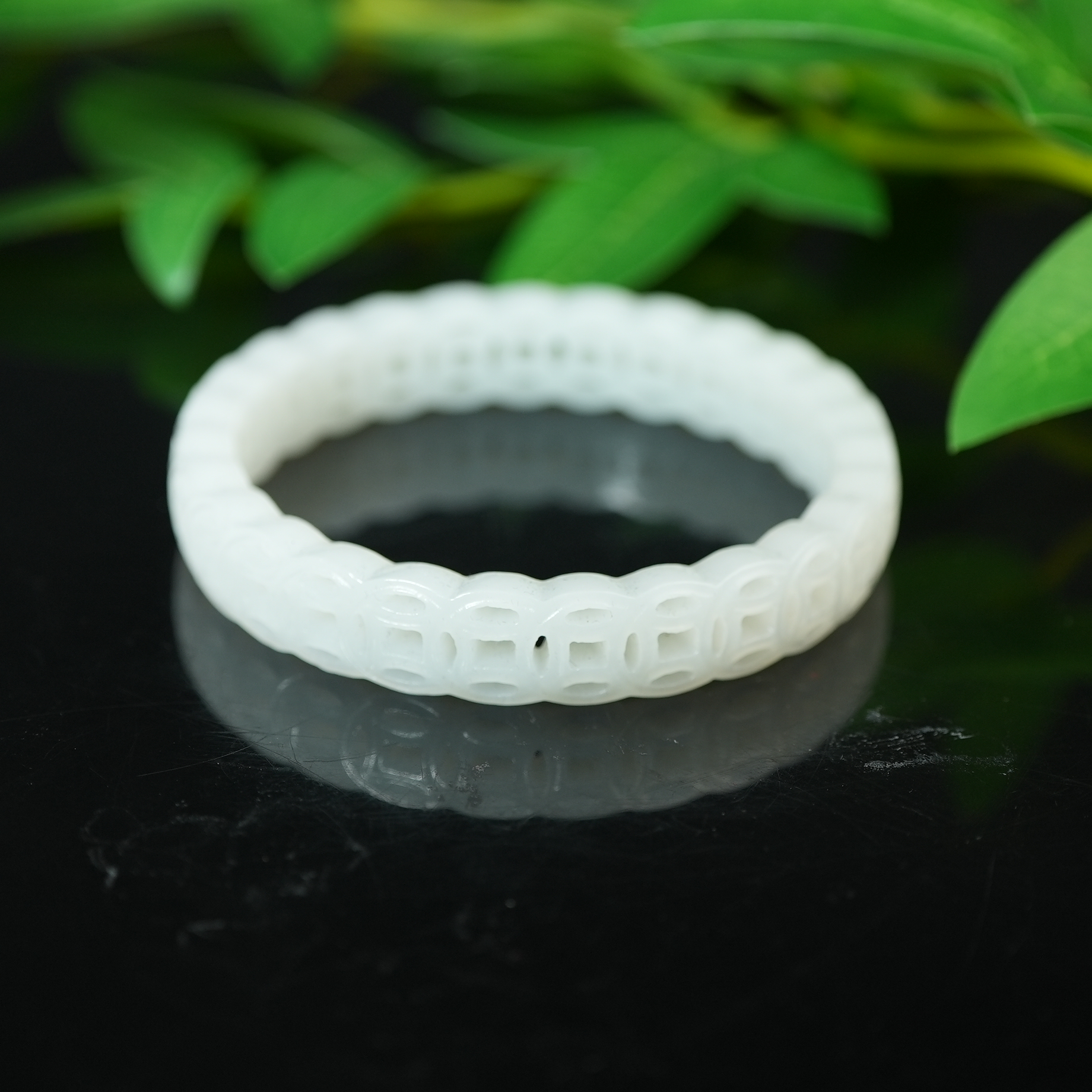 清代和田白玉镂空钱纹手镯【华豫之门】ALF241228001