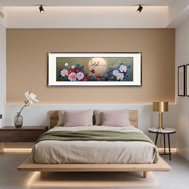 铜小鸭《花好月圆》手工铜板雕刻 新中式客厅沙发办公背景挂画