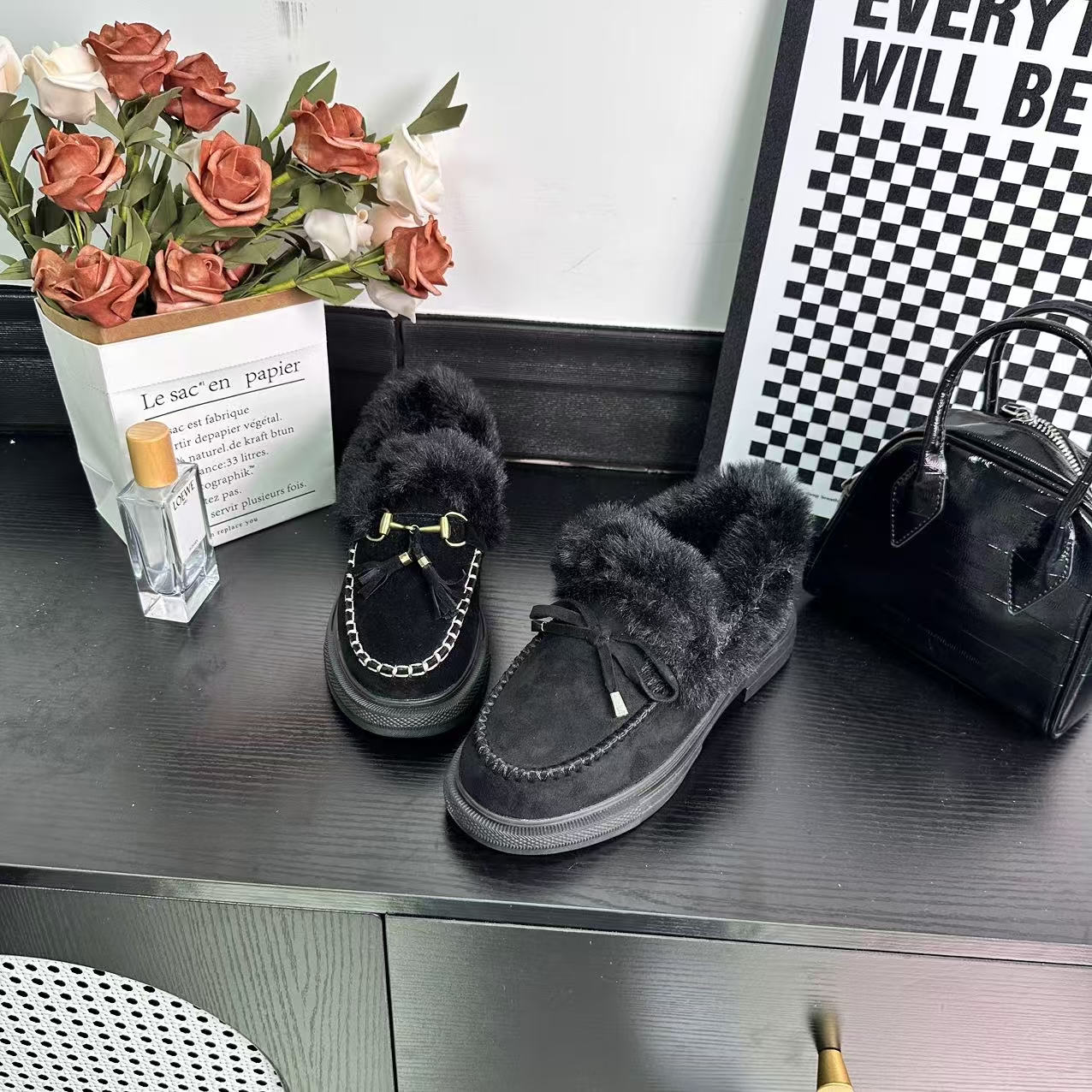 新款时尚休闲女鞋棉鞋百搭英伦乐福鞋加绒保暖套脚一脚蹬1013