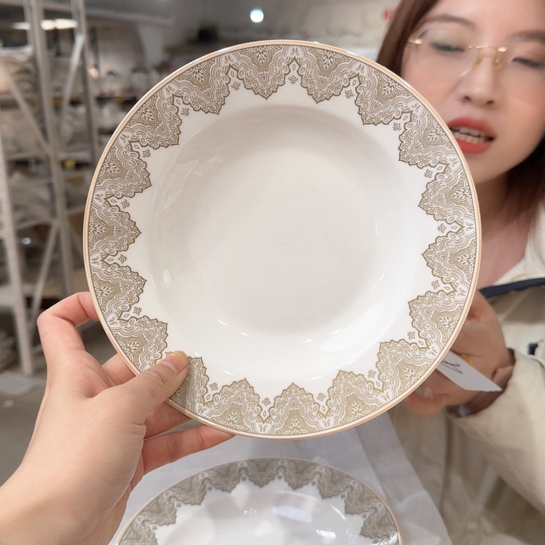 瓷8英寸汤盘口径20cm4只外贸尾单
