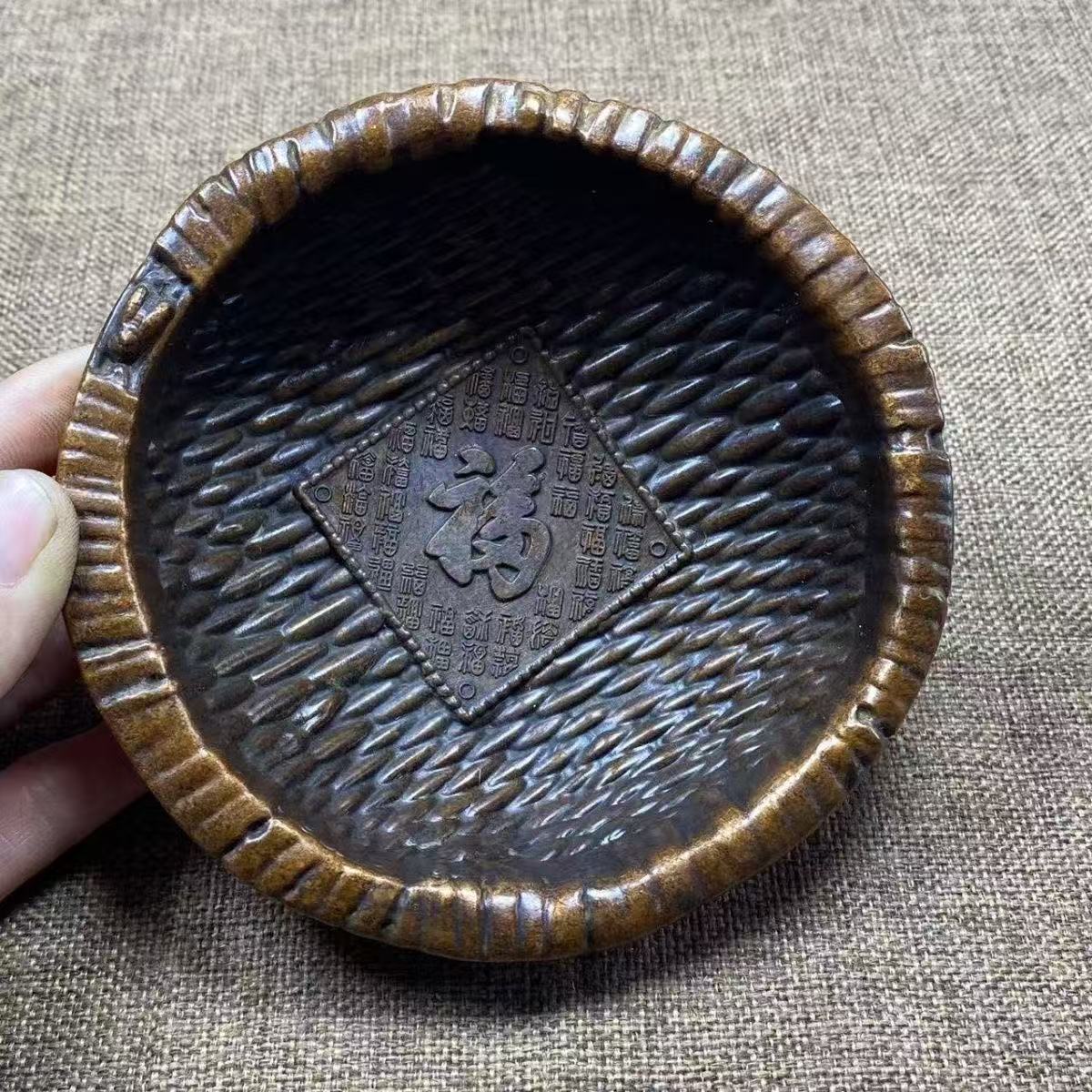 铜 篮子 一对客厅装饰摆件