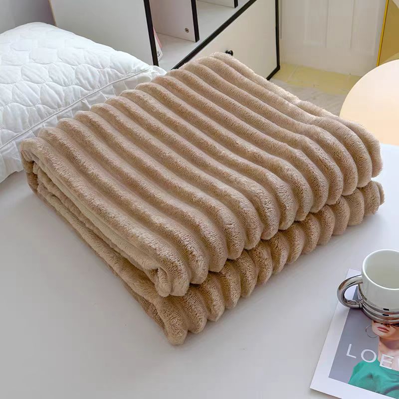 【奶咖抽条毯】200*230加厚加大双面绒毛毯休闲毯空调毯床单