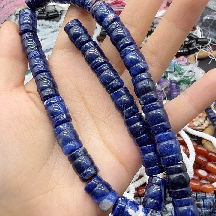 未镶嵌珠宝半成品水晶9×13老矿蓝纹桶珠一条