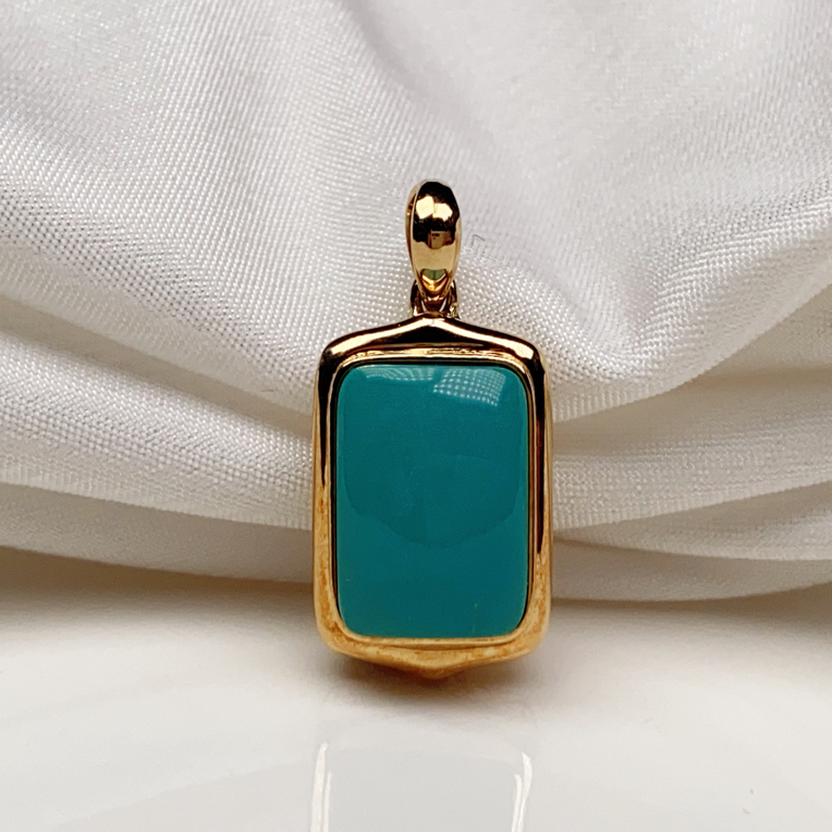 纯天然原矿绿松石吊坠，18K金镶嵌