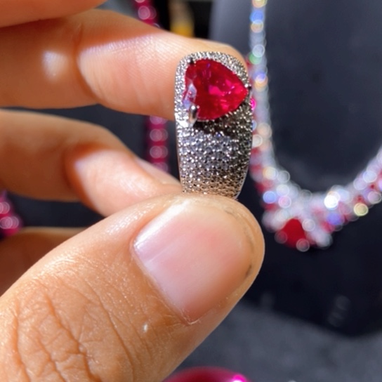 戒指银S925镶嵌红宝石