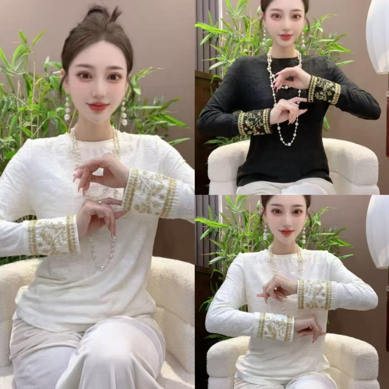 深圳南油乐总-258618-新中式设计款袖口重工珠绣加厚打底衫