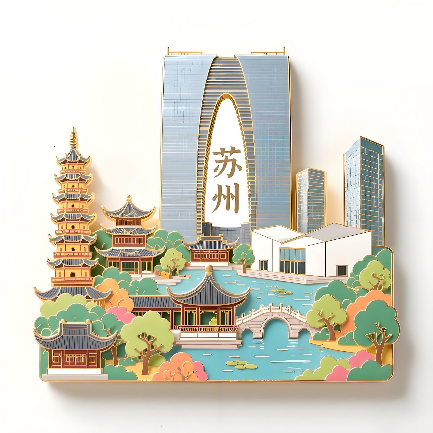 【苏州】金属冰箱磁贴城市江苏景点旅游文创意建筑中国风冰箱贴