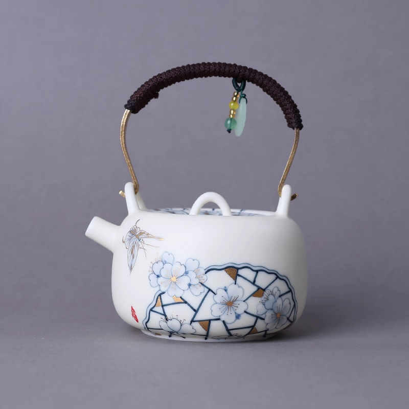 何白 手绘"傲骨凝香"提梁壶家用陶瓷过滤泡茶壶功夫茶具送礼礼盒