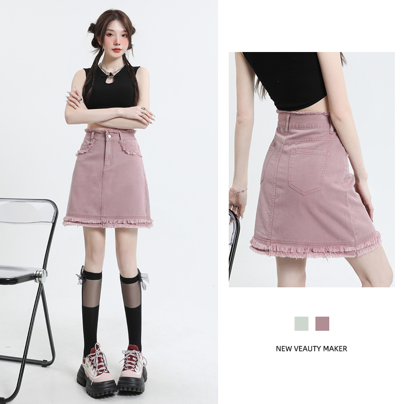 爆款粉色高腰甜美风牛仔短裙女2025新款小个子显瘦时尚百搭包臀裙