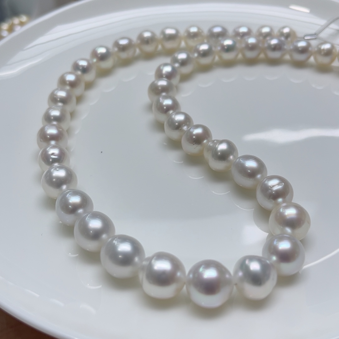 海水珍珠银S925镶嵌项链8-10mm