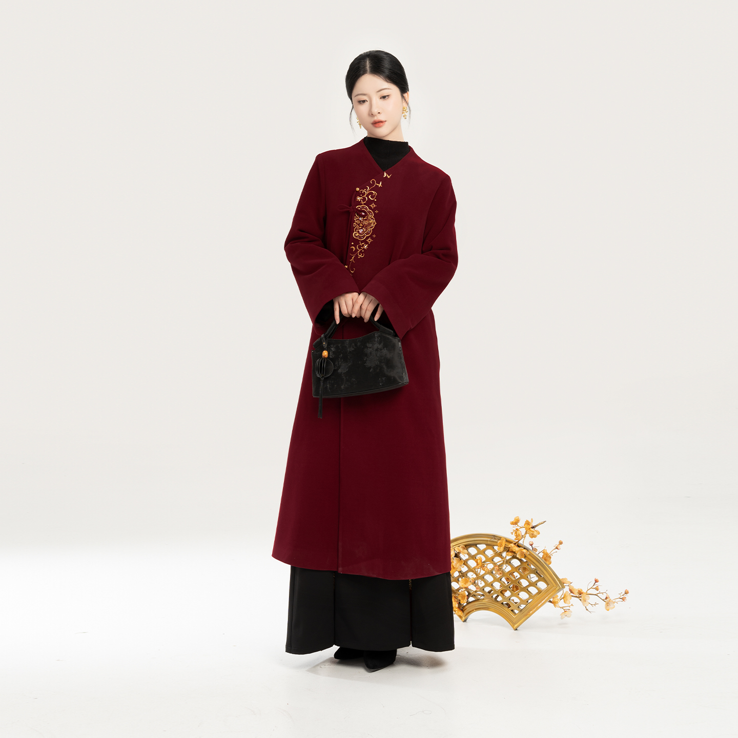 织造司颂禧【12/22 0点开售包邮】汉服女过年红色战袍v领毛呢大衣