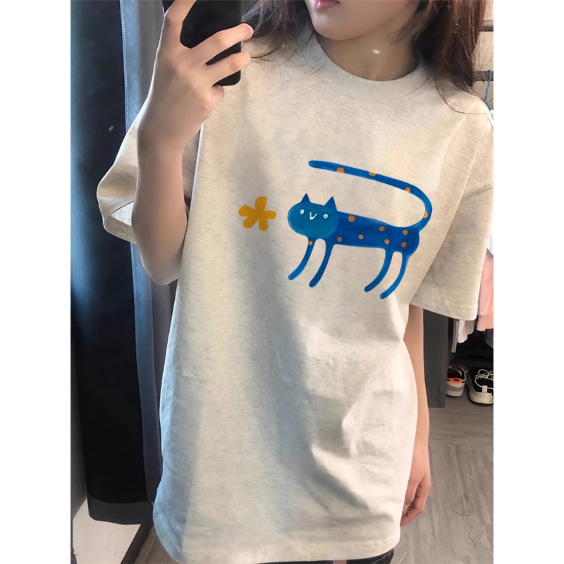 100%纯棉美式小个子短袖t恤女夏季宽松2025新款设计感超好看上衣 