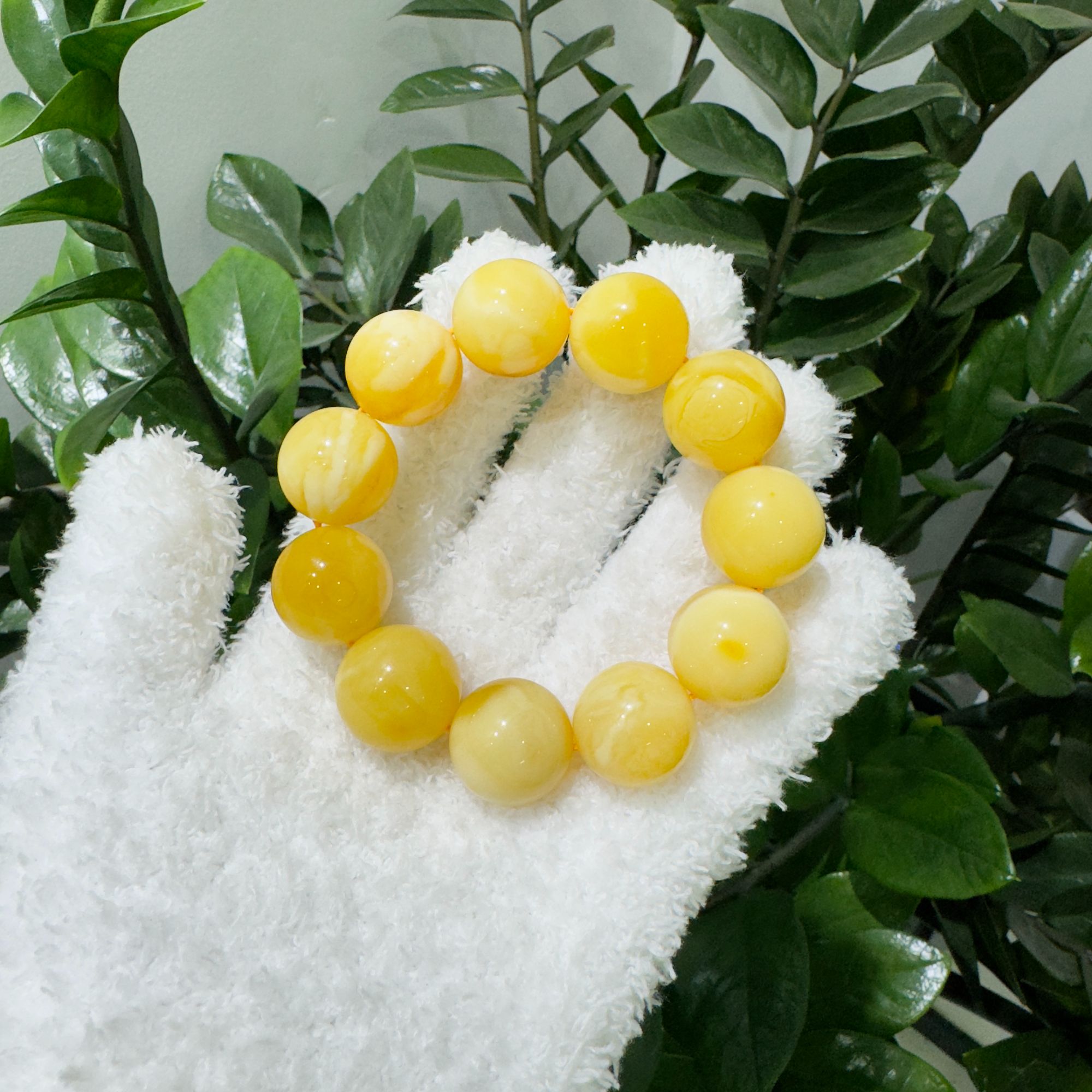 【大小姐珠宝】天然蜜蜡白花特色溶洞20mm圆珠手串珠宝玉石