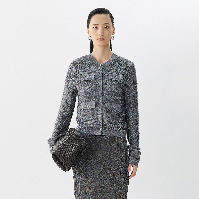 JNBY/江南布衣春夏花纱复古针织开衫女圆领长袖休闲通勤5P2314490