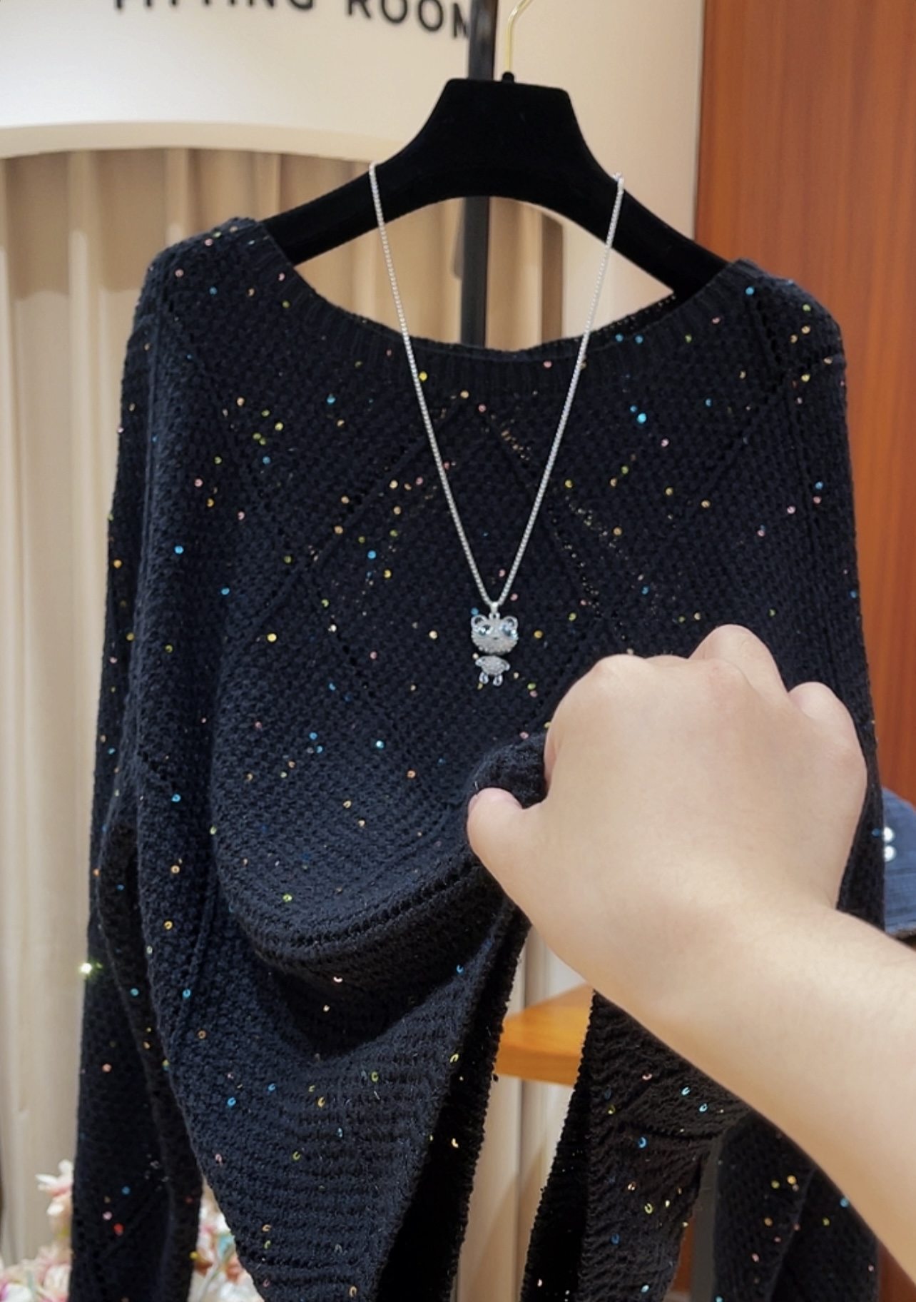 秋冬彩色亮片网红炸街休闲百搭长袖针织衫上衣（潇潇）