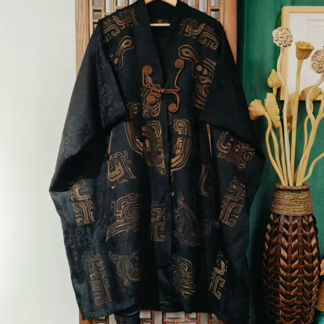 （LS761）凤徕兮私人定制黑色福禄底青铜面具刺绣设计款开衫风衣