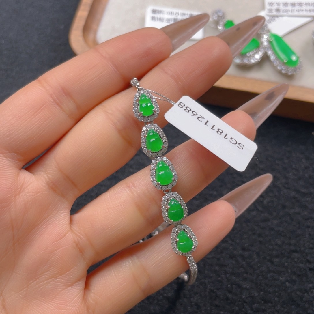 翡翠手链银S925镶嵌翡翠