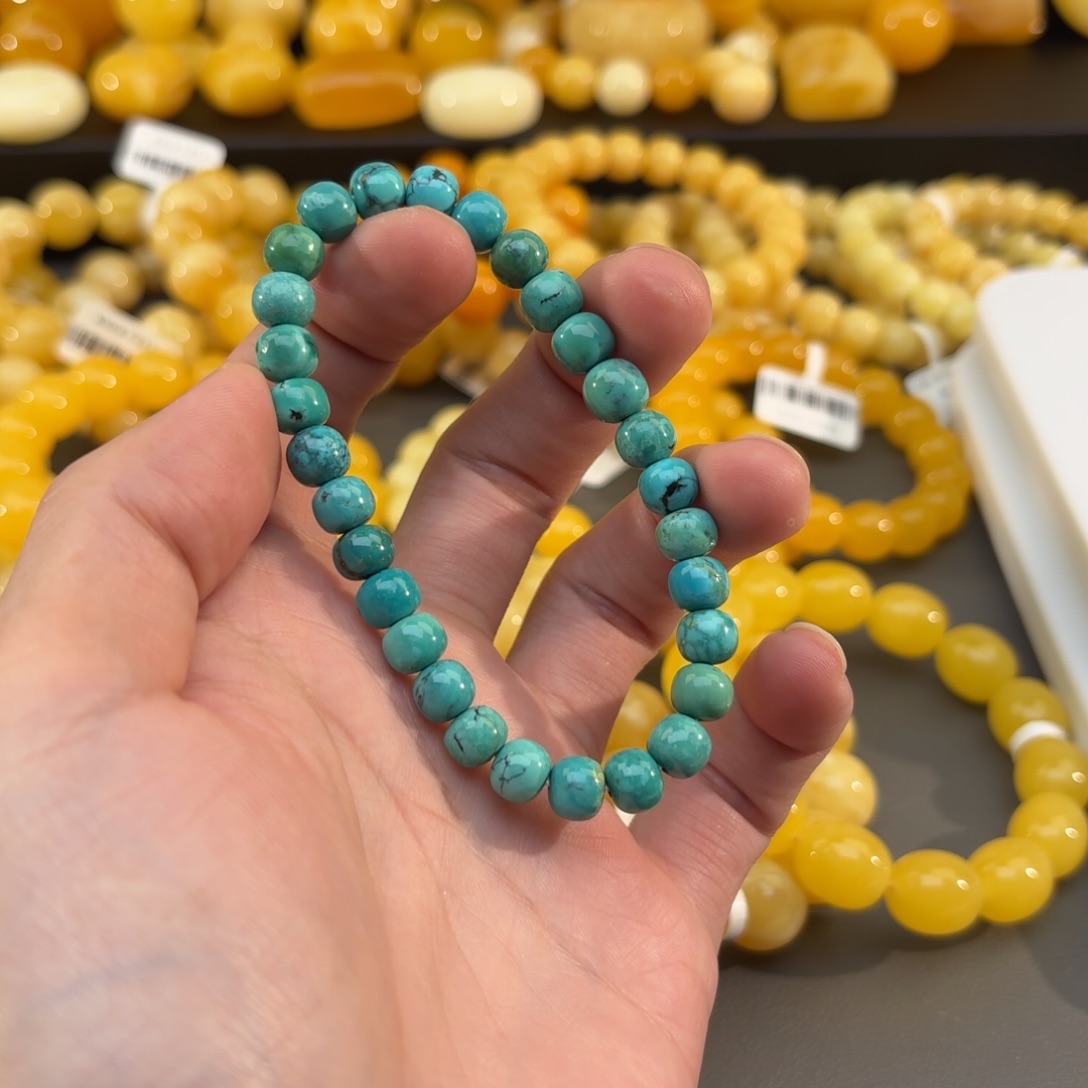 绿松石未镶嵌手串7mm+高瓷