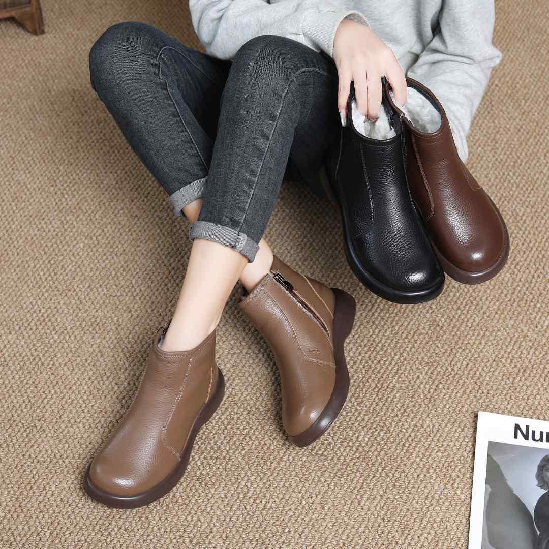 秋冬平底款头层牛皮防滑软底软皮休闲单靴靴子英伦透气款靴子