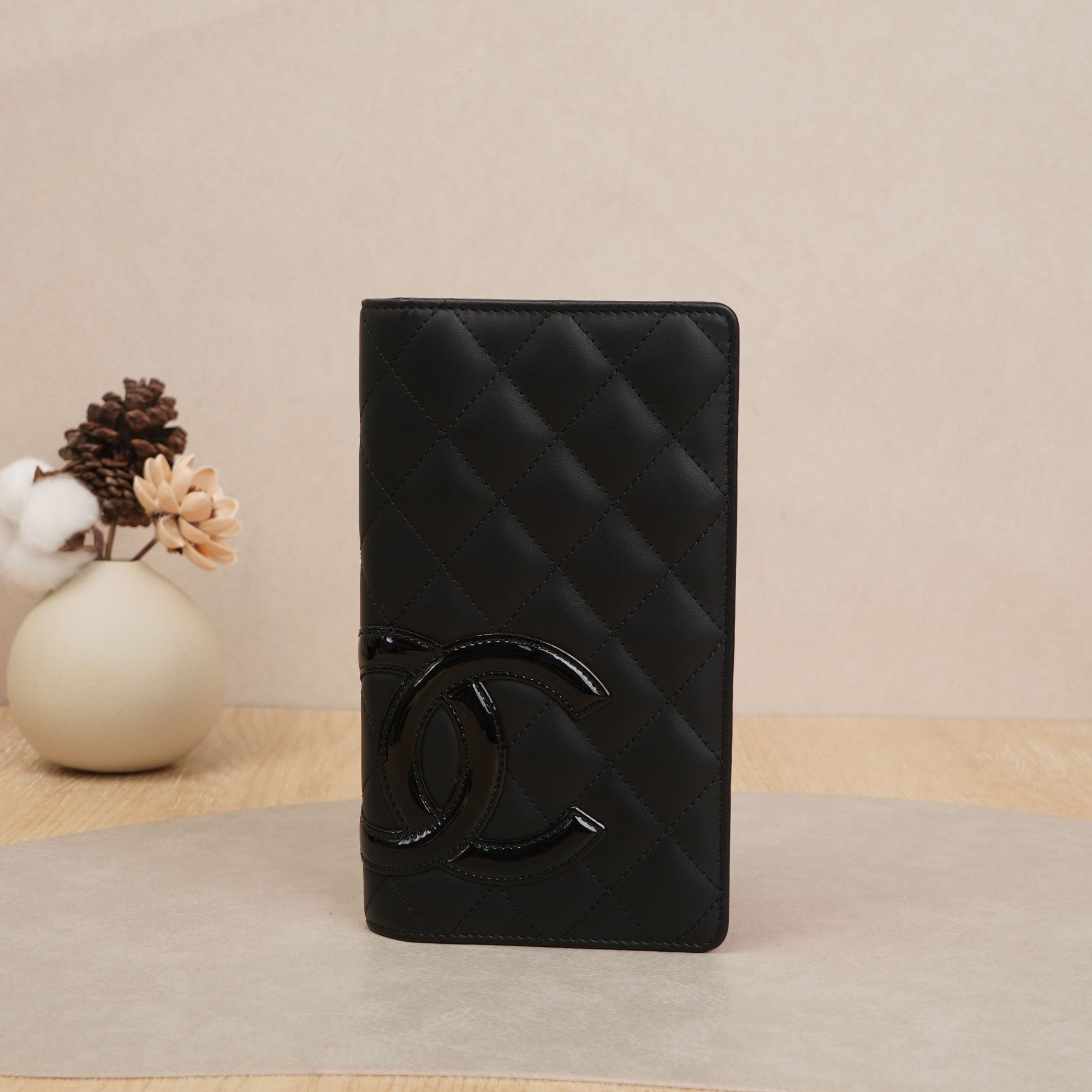 95新 Chanel/香奈儿 香奈儿康鹏长款钱包黑色牛皮19开/DS035531