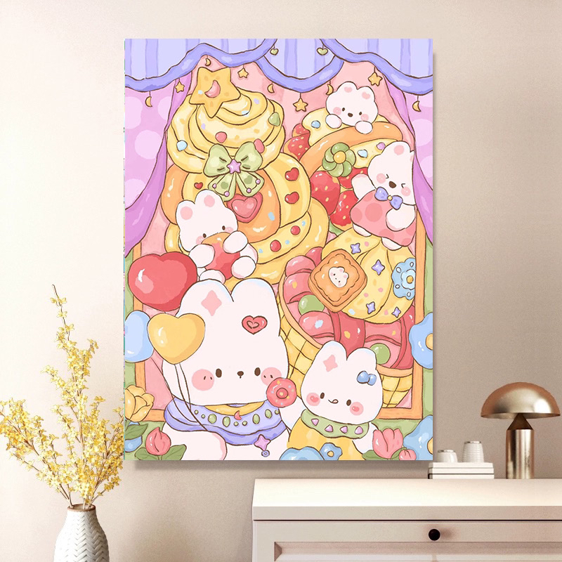 泡芙兔十字绣可爱插画卡通动漫小兔子甜点粉色系简约diy2025新款