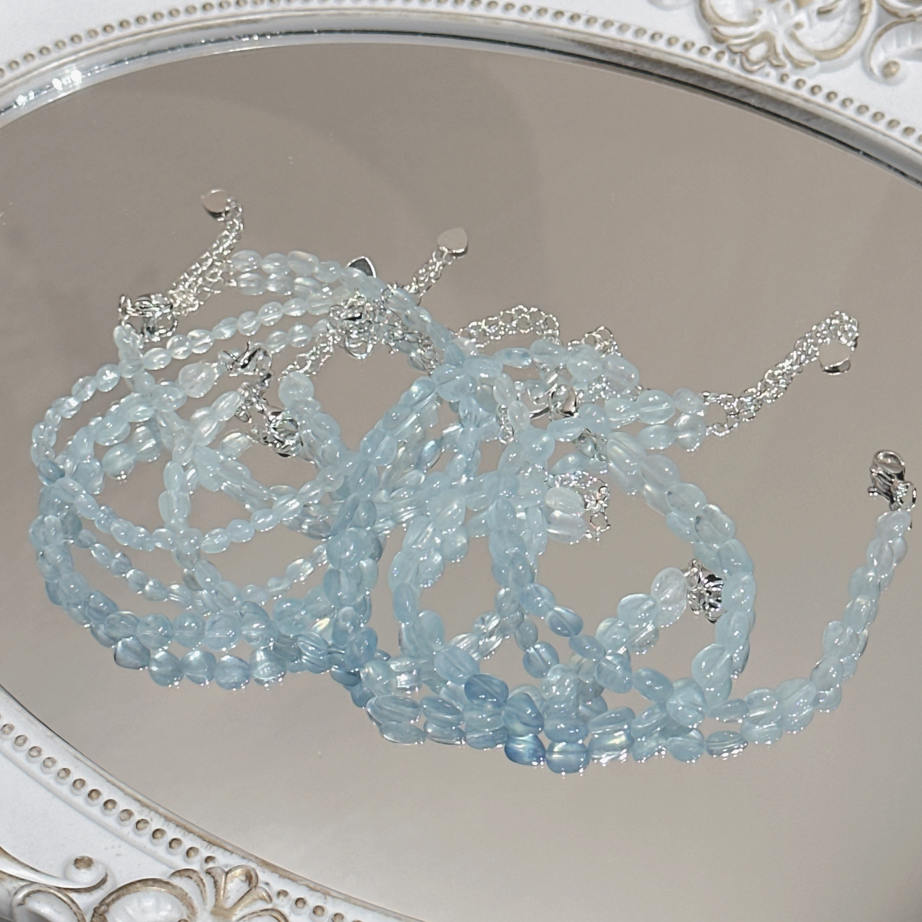 SG2237-［蓝豆子·大号］海蓝宝碎石手链合金均有瑕色差多样发