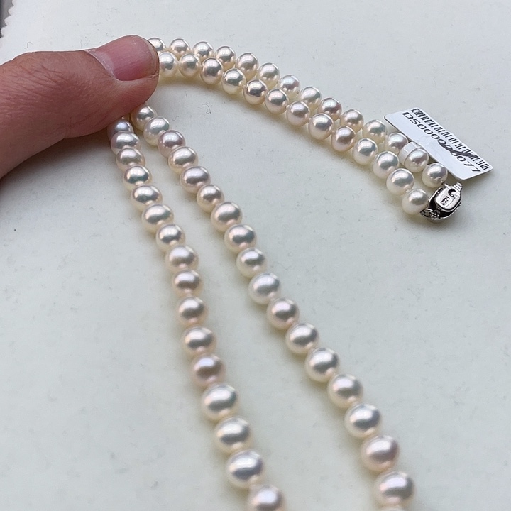 淡水珍珠颈饰银S925镶嵌卡6极光金属粉高品