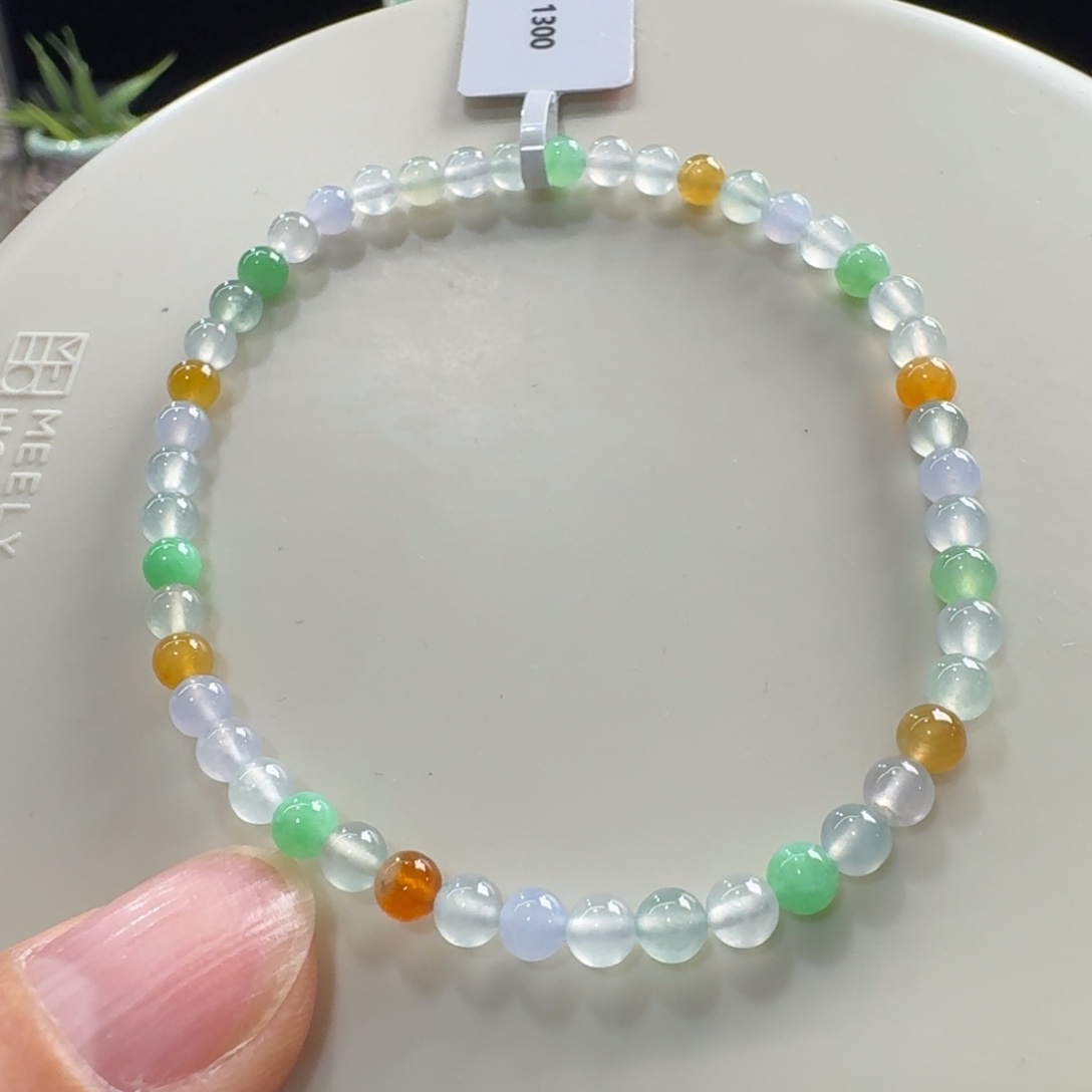 未镶嵌手串翡翠小高冰浓彩多宝单圈4mm