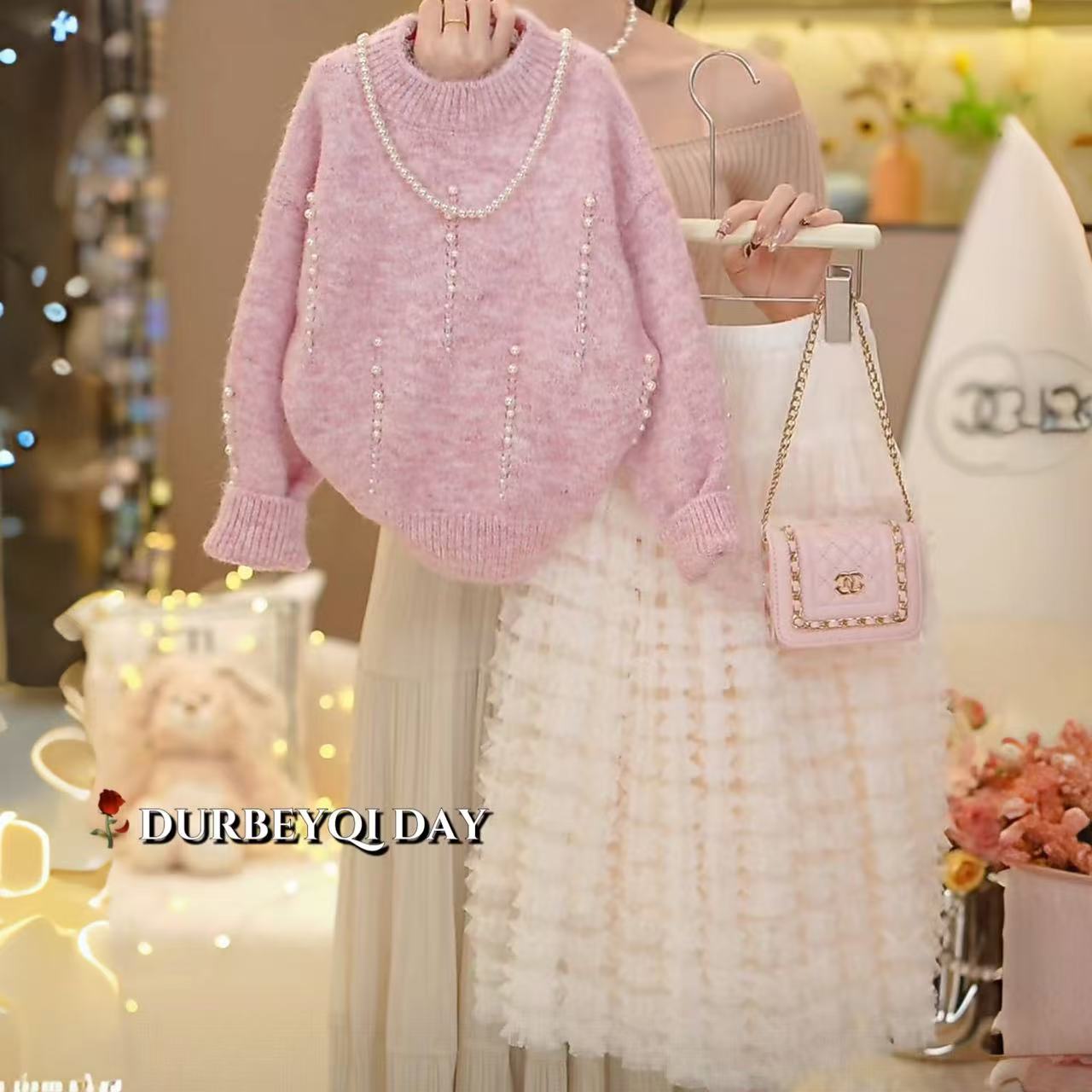 女童2025秋季新款圆领纯色毛衣蛋糕裙套装5708