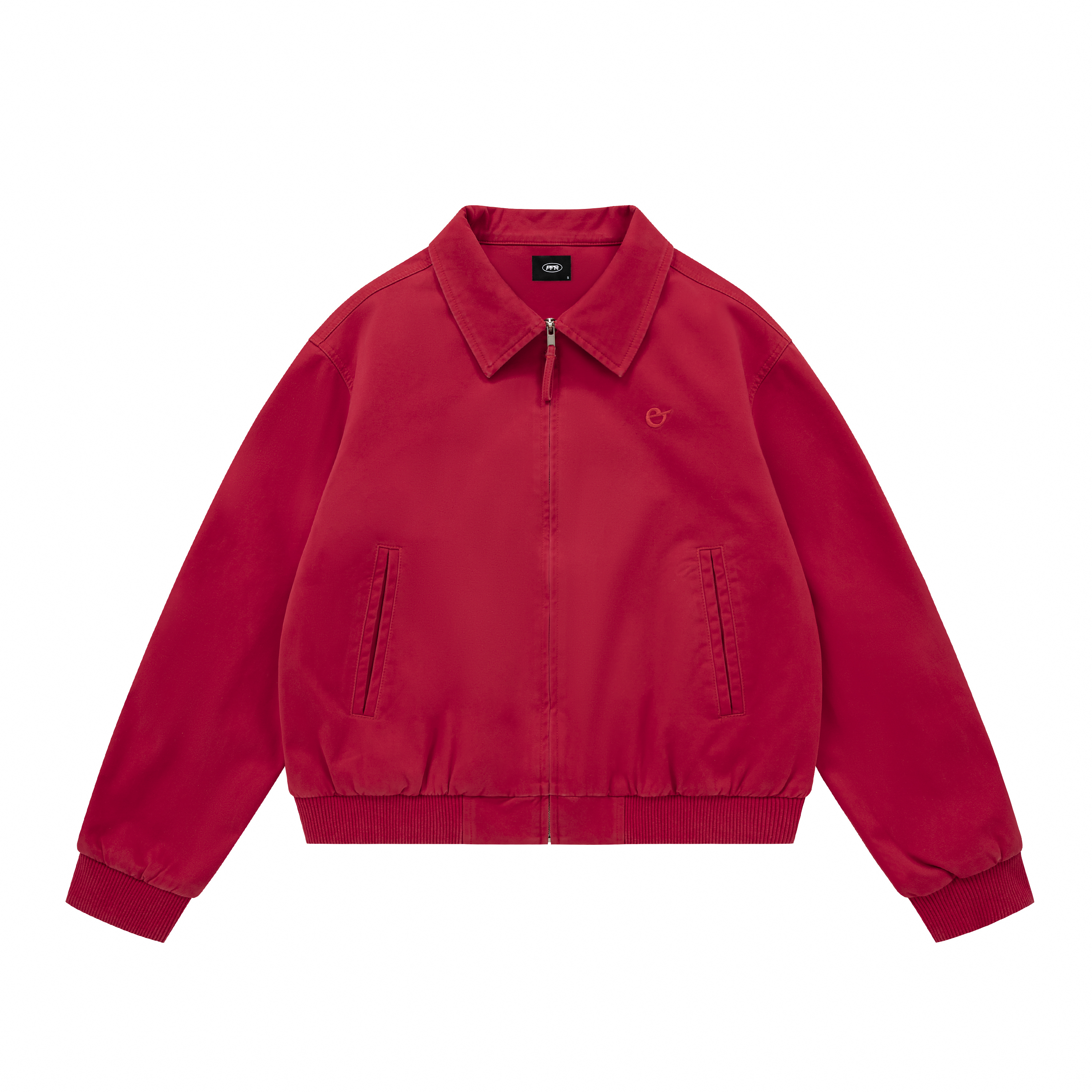 PFR AND红色翻领夹克 复古宽松情侣拉链外套美式水洗做旧潮牌上衣